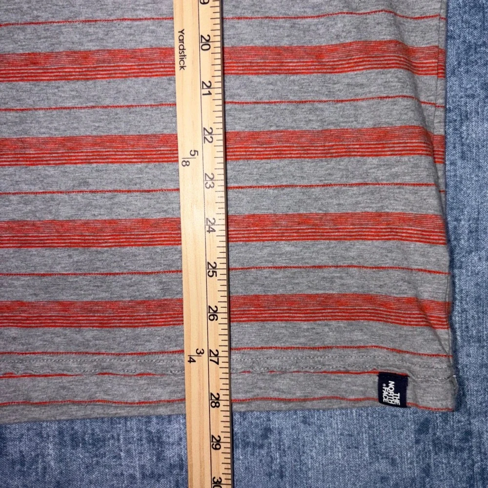 The North Face Mens Large Polo Shirt Grey Orange Striped Short Sleeve Cotton L